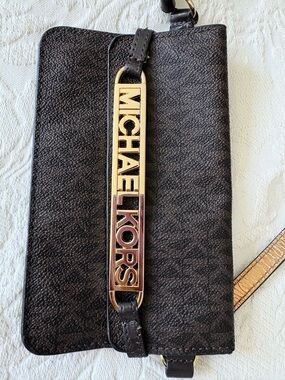 Michael Kors Dark Brown Logo Fanny Pack with Gold Plaque